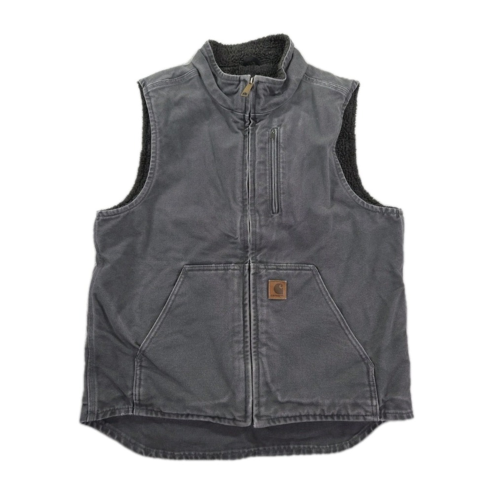Vintage Carhartt Vest Mens Medium Sherpa Lined Canvas Duck‎ Work Zip Gray V33GVL